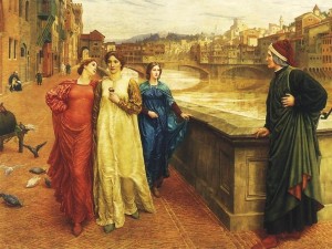Henry Holiday, Dante trifft Beatrice an der Brücke Santa Trinita (1883, Liverpool)