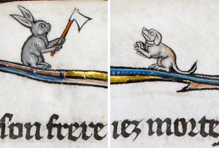 Hase mit Beil - armer Hund. La Somme le Roy, France ca. 1290-1300 (British Library, Add. 28162, fol. 12v)