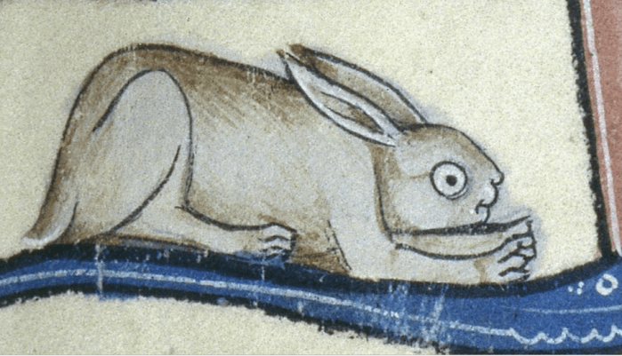 Schaut etwas gestört, der Hase. 'De Lisle Psalter', England ca. 1310 (British Library, Arundel 83 II)