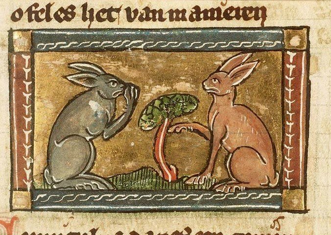 Hängt der Haussegen schief? Jacob van Maerlant, Der Naturen Bloeme, Flanders ca. 1350 (Den Haag, Koninklijke Bibliotheek, KA 16, fol. 53r)