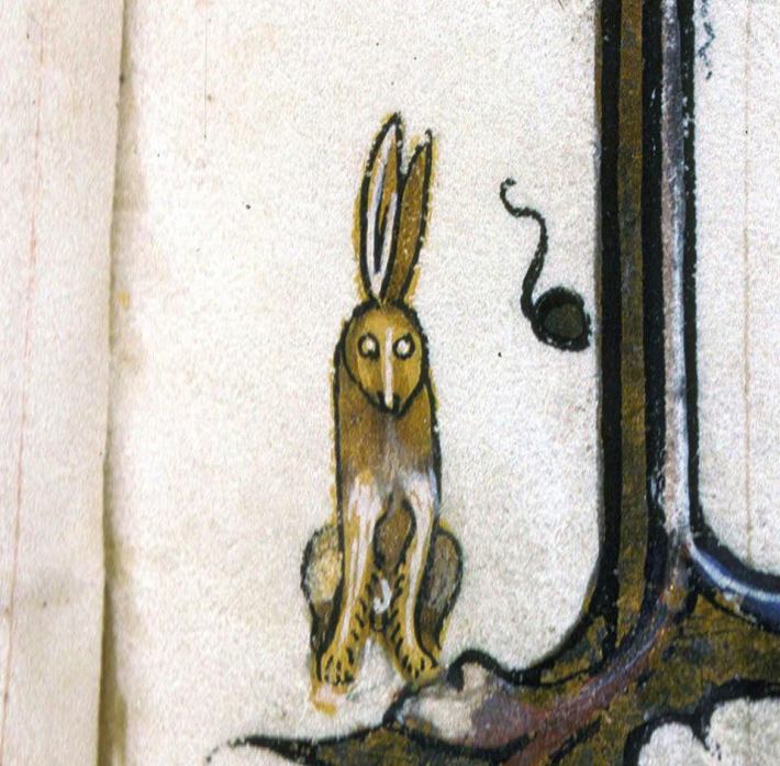 Glotzender Hase. Vincent of Beauvais, Speculum historiale, France ca. 1346 (Lyon, Bibliothèque municipale, ms. 182, fol. 1r)