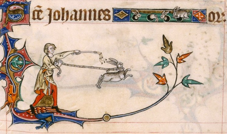 Die Hsen oben haben's lustiger. Gorleston Psalter, England 14th century (British Library, Add 49622, fol. 209r)